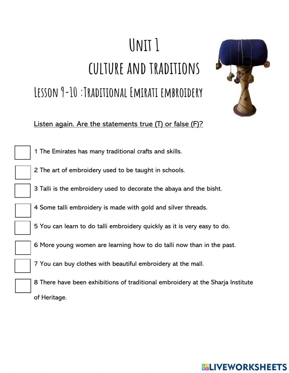 culture and traditions Lesson 9-10 :Traditional Emirati embroidery 