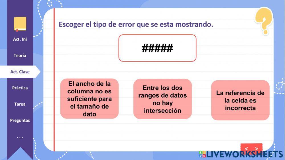 Tipos de errores en Excel y seleccionar celdas