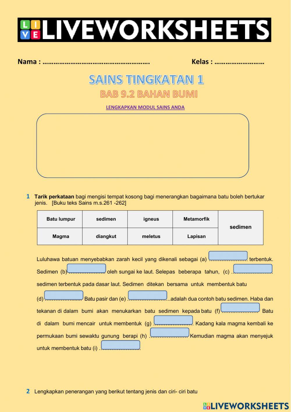 Sains Tingkatan 1 Bab 9.2 Bahan Bumi