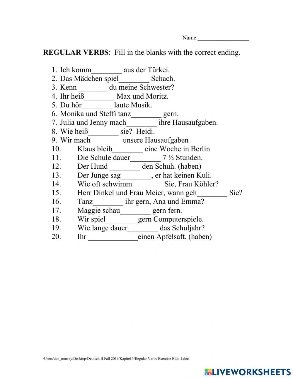 Regular Verb Conjugations