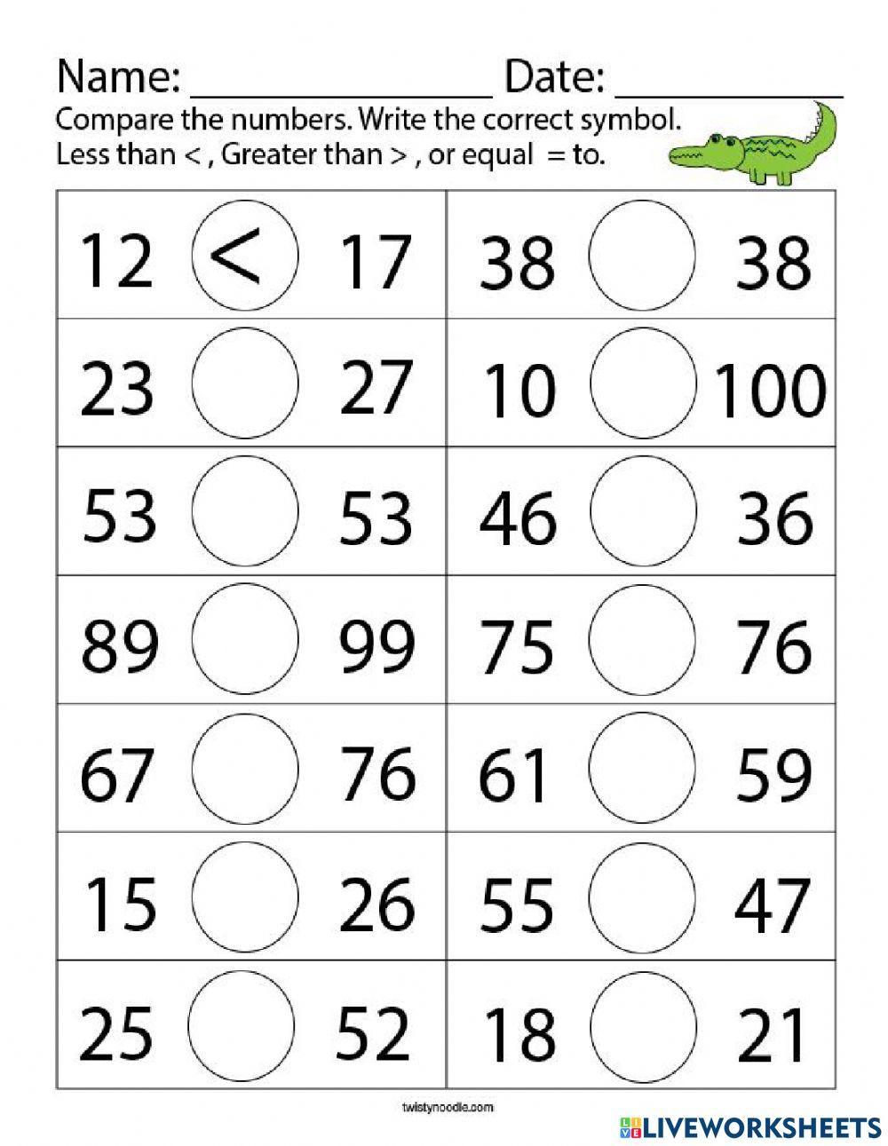 Comparing Numbers Grade 2