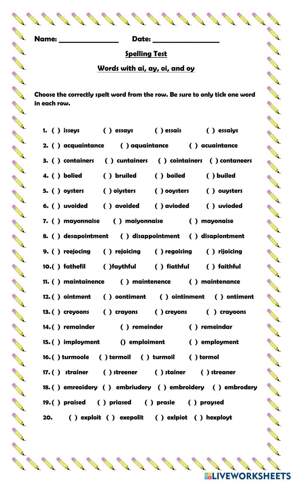 Words with ai, ay, oi, and oy