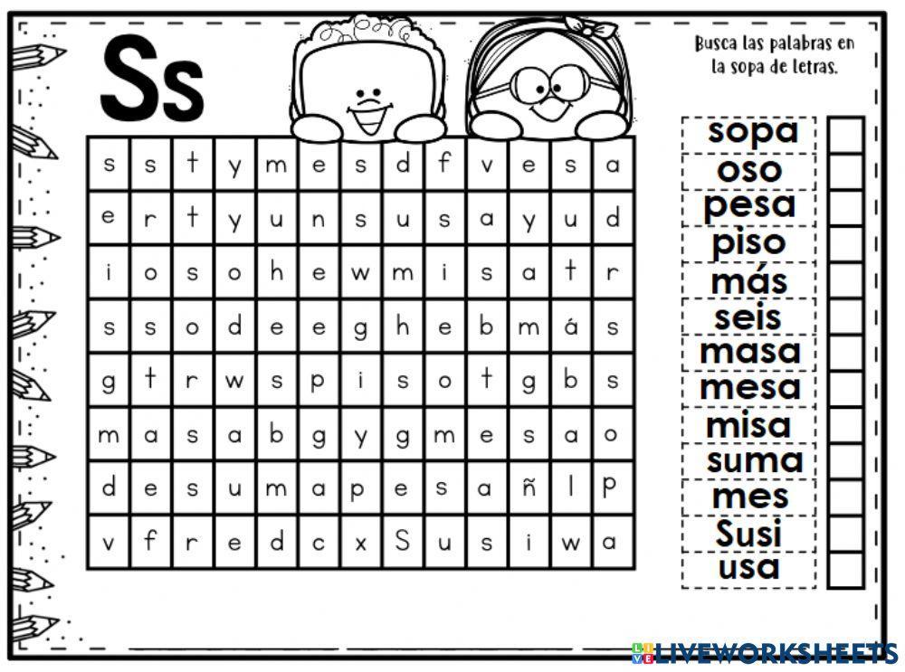Sopa de letras (letra s)