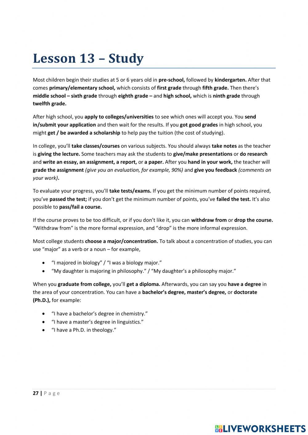 Education collocations