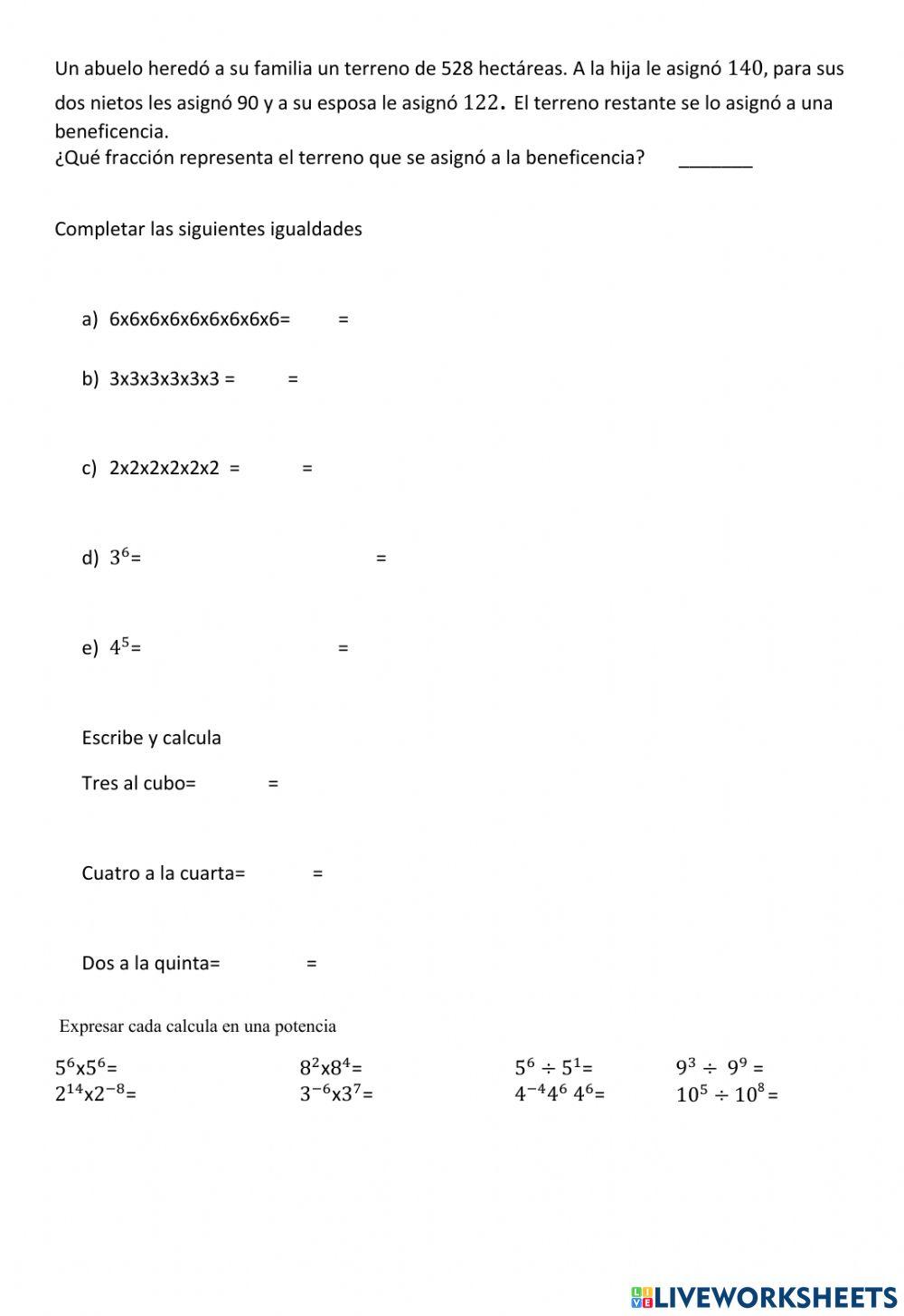 Potenciacion- fracciones positivas y negativas
