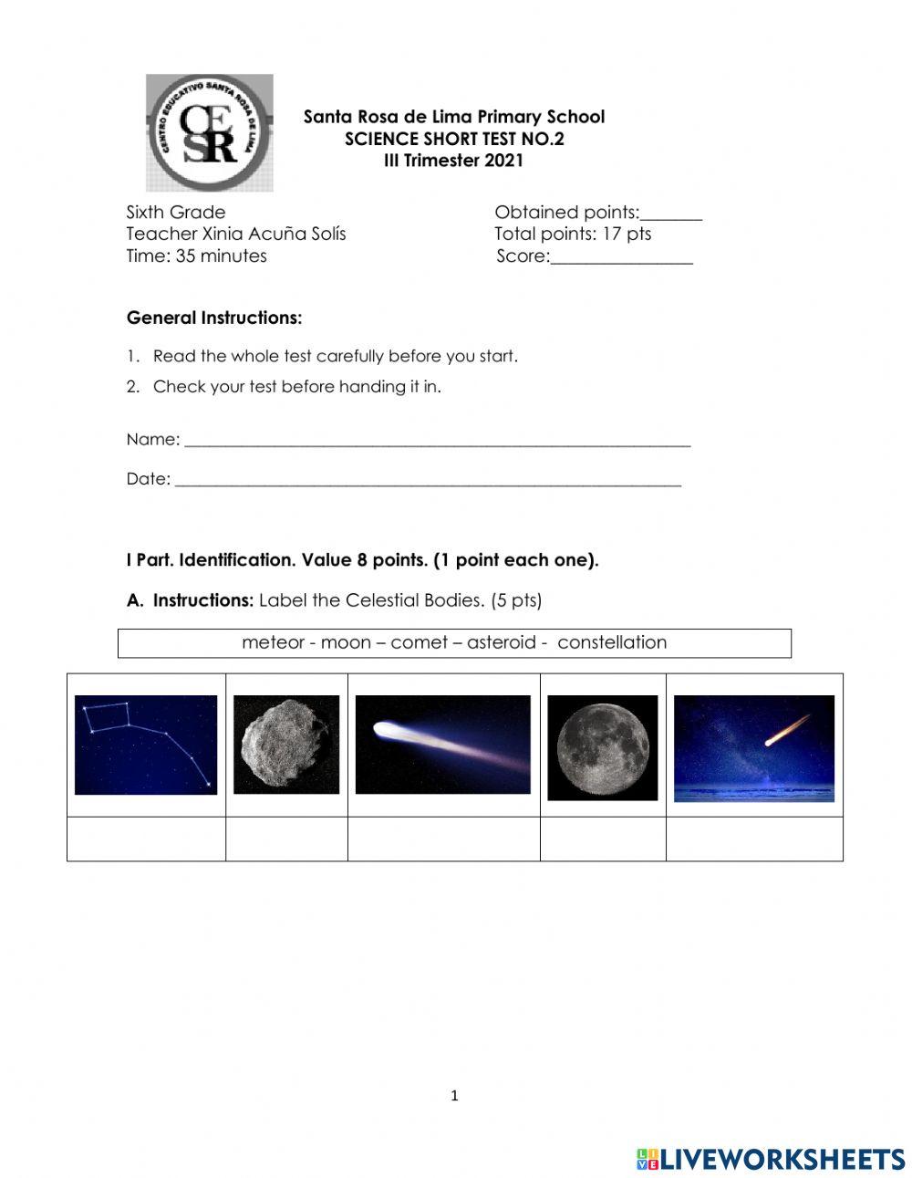 Short Test no.2 6 Grade III TRI
