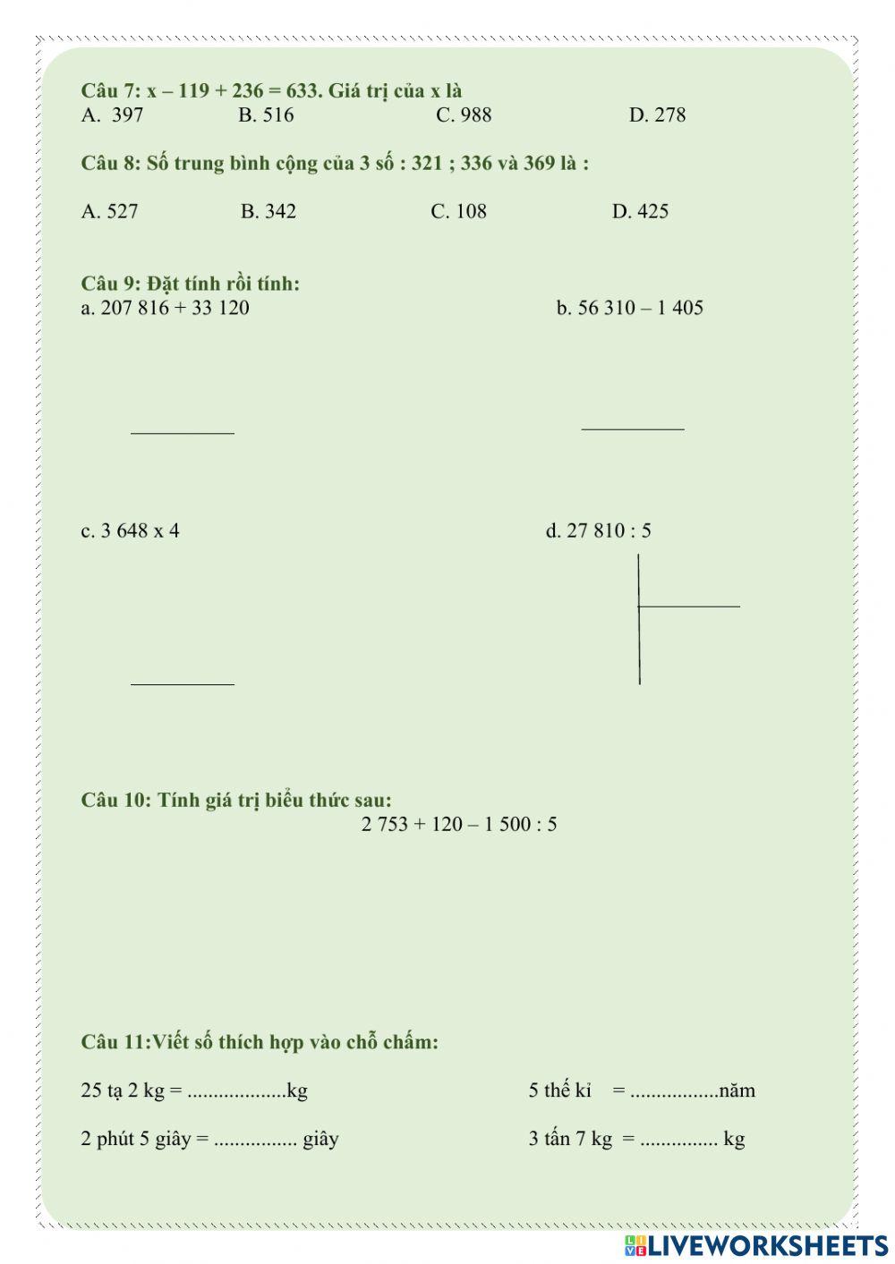 Bài tập tự luyện toán