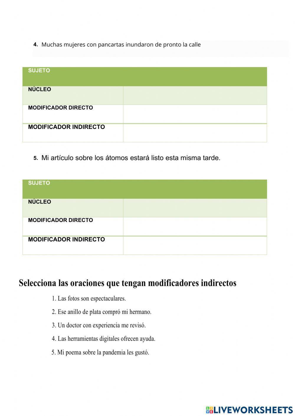 Modificadores del sujeto