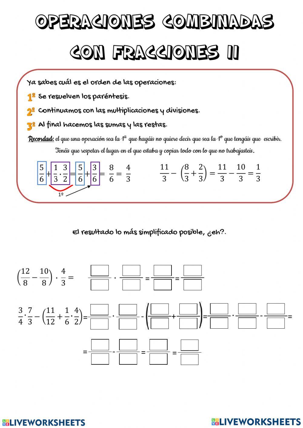 Operaciones combinadas con fracciones