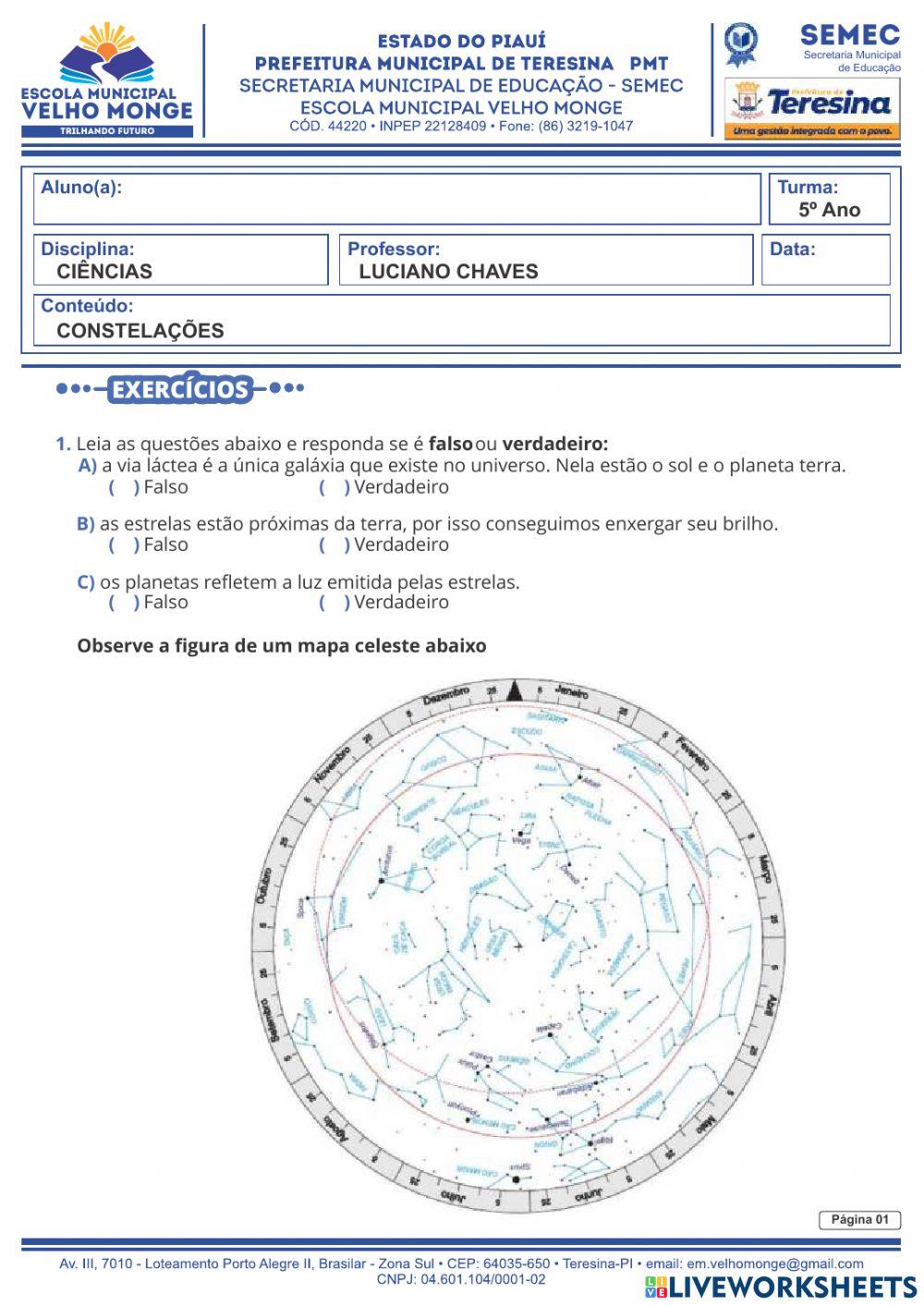 estrelas e galáxias do 5º ano