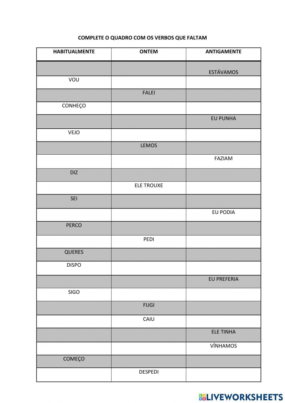 completa o quadro dos verbos
