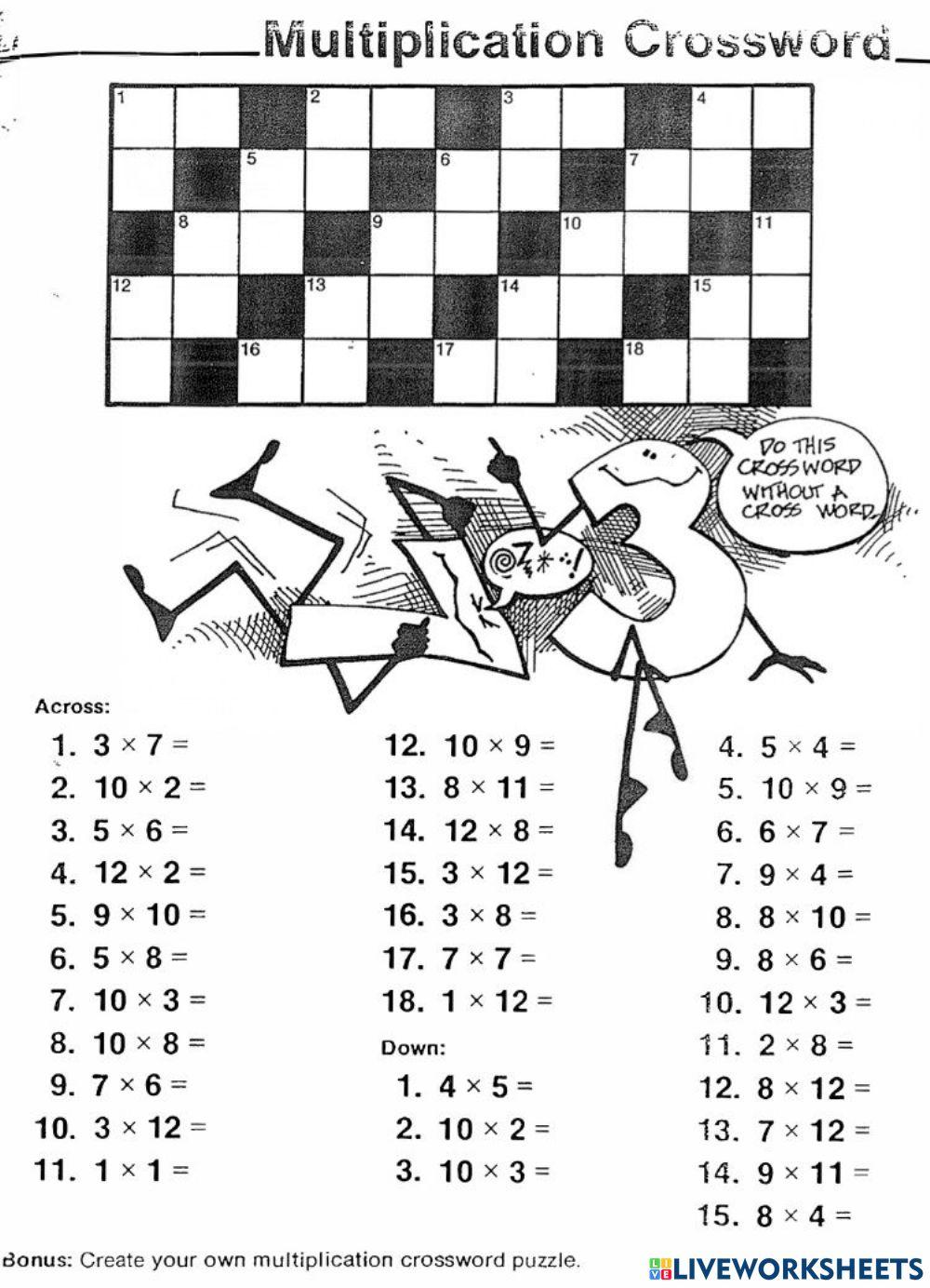 Multiplication Crossword online exercise for Live Worksheets