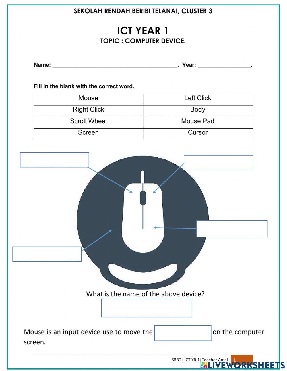 computer mouse online worksheet Live Worksheets