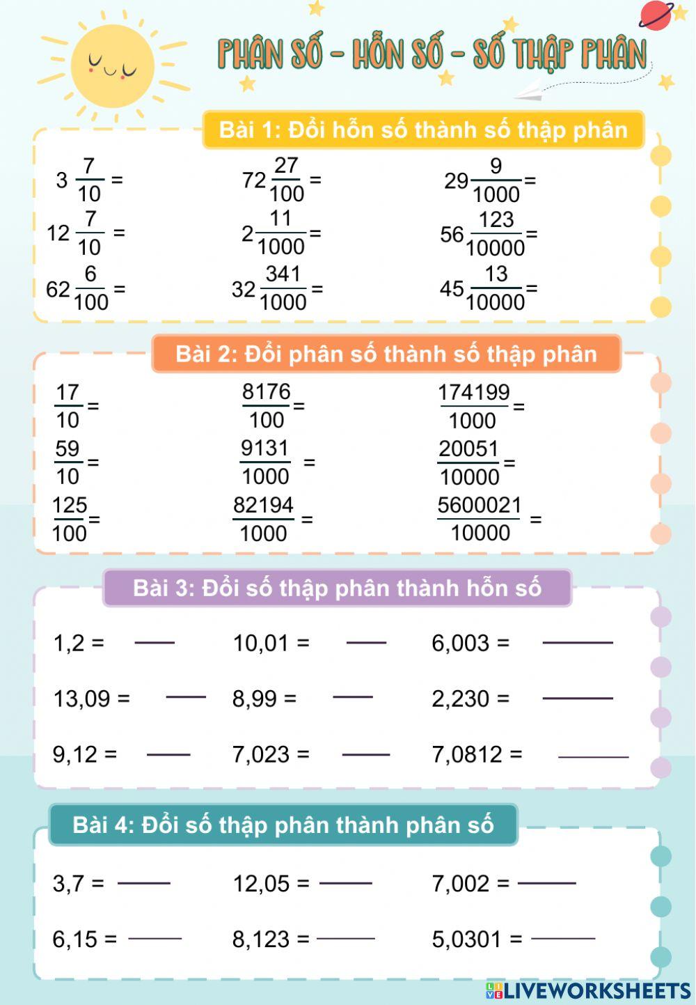 Phân số, hỗn số, số thập phân