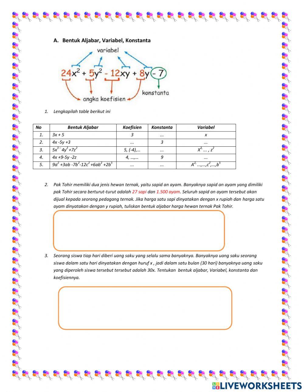 Unsur aljabar dan suku sejenis