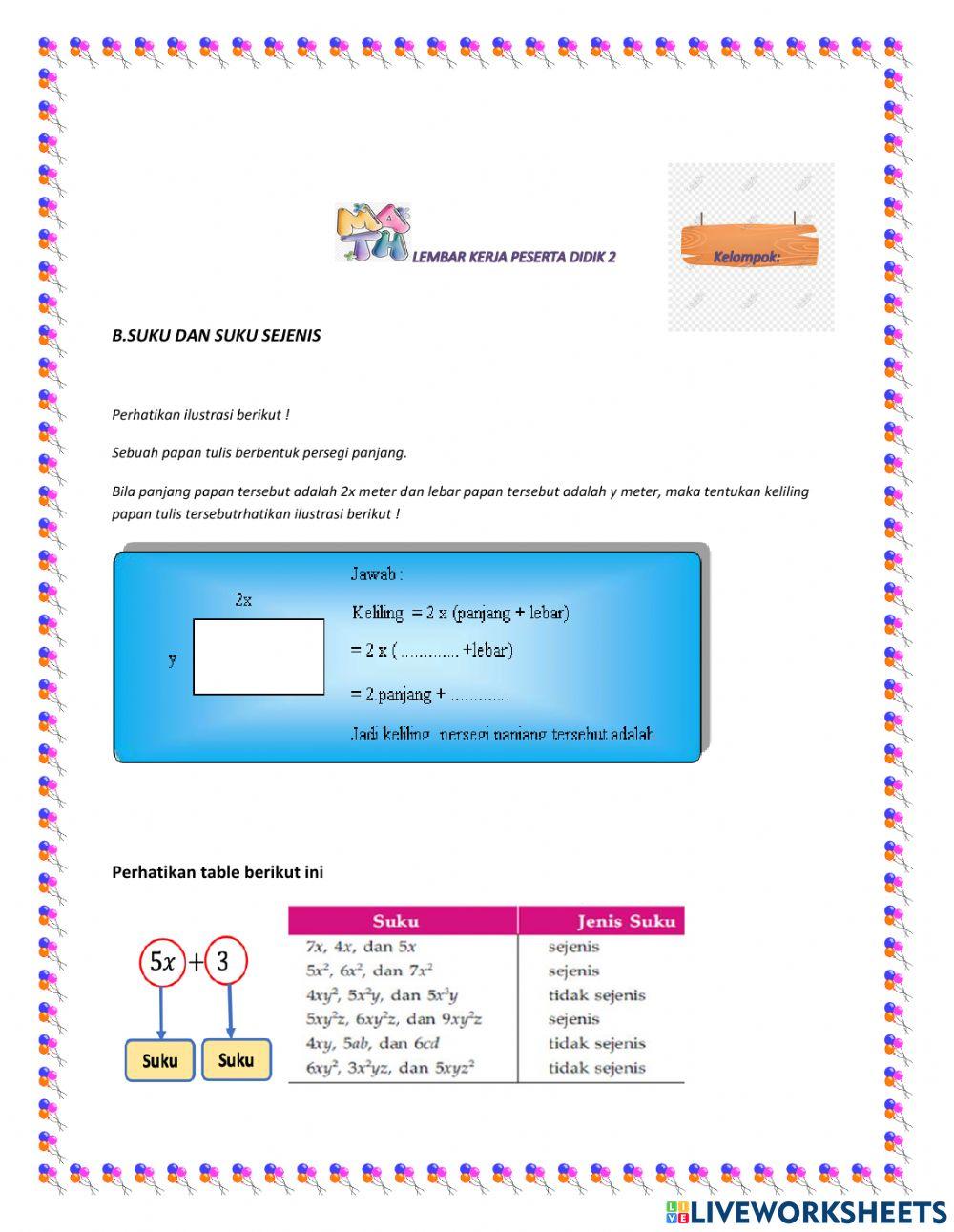 Unsur aljabar dan suku sejenis