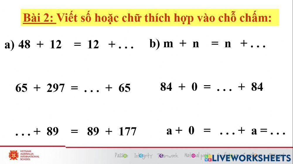 Tuần 7- tính chất giao hoán của phép cộng