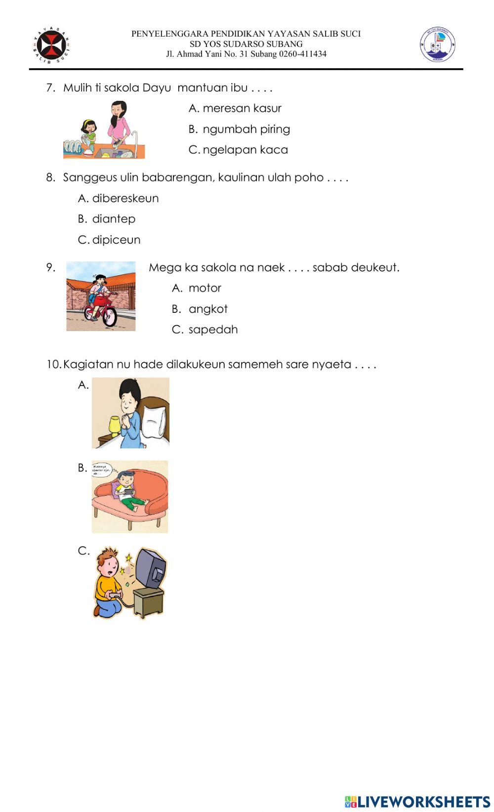 Ulangan Bahasa Sunda Kela 2 Pangajaran 3