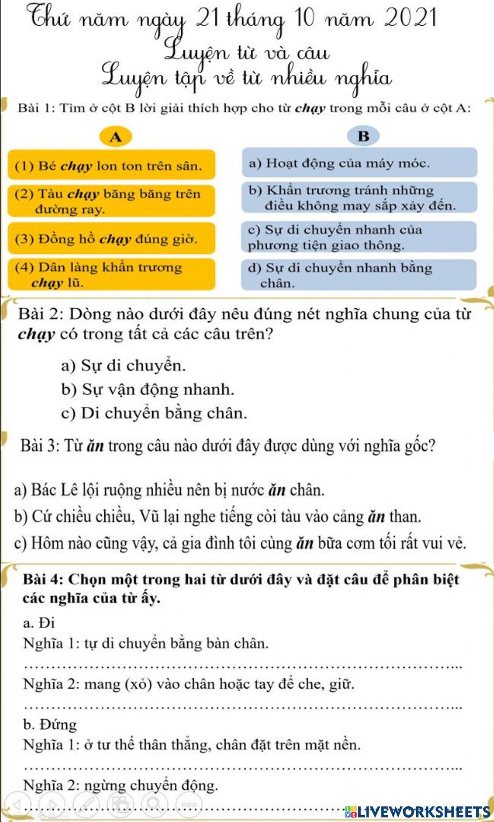 Luyện tập về từ nhiều nghĩa - trang 73