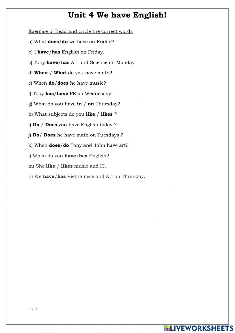 Grade 3 - unit 4 worksheet | Live Worksheets
