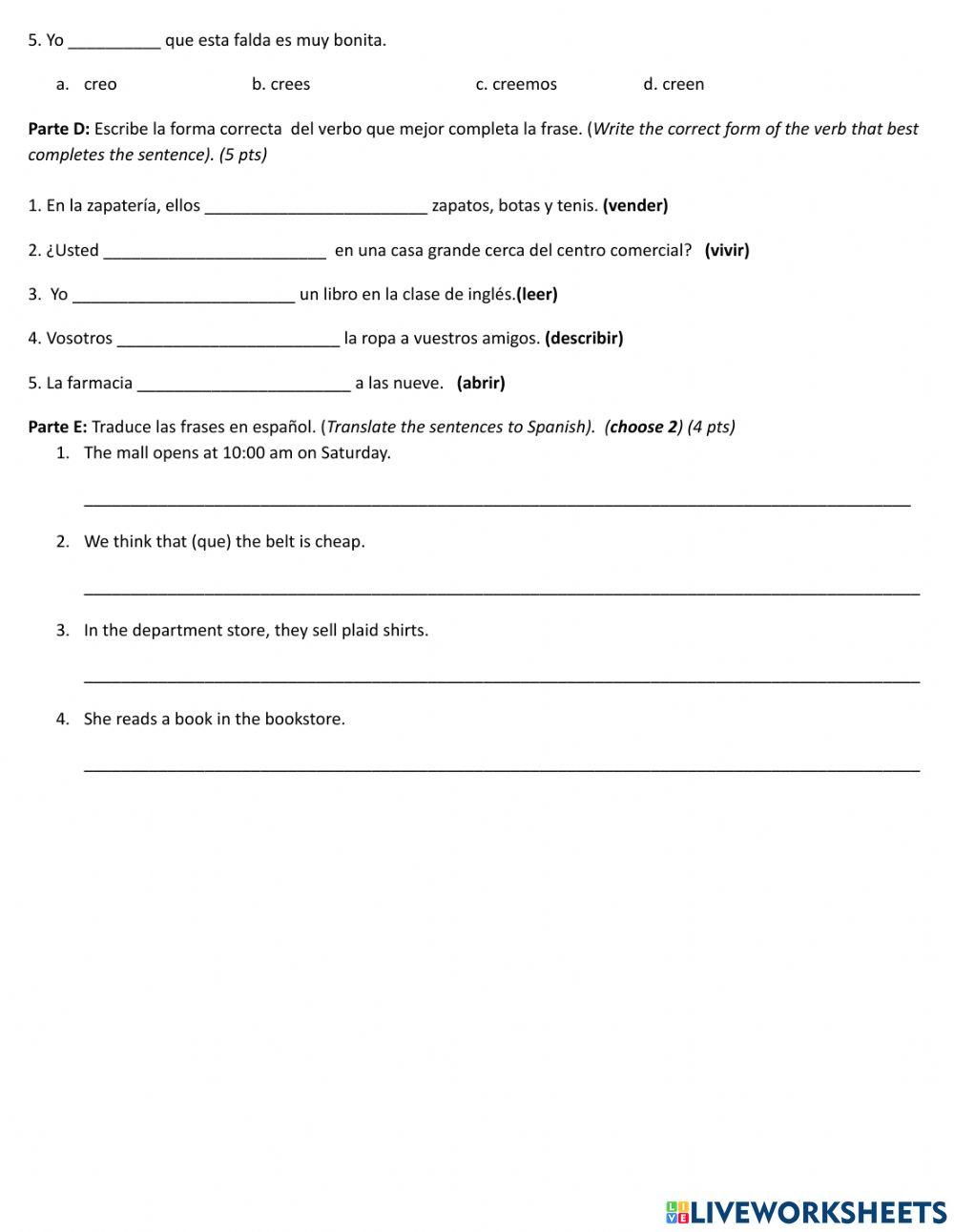 Er-ir verbs shopping