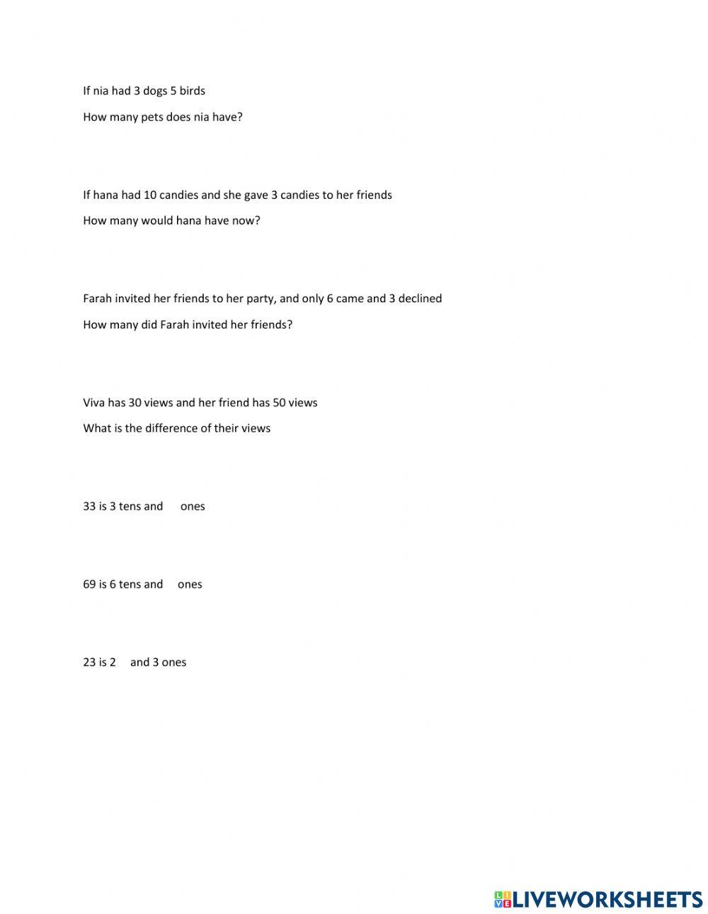 Livewoorksheets for 1st grade