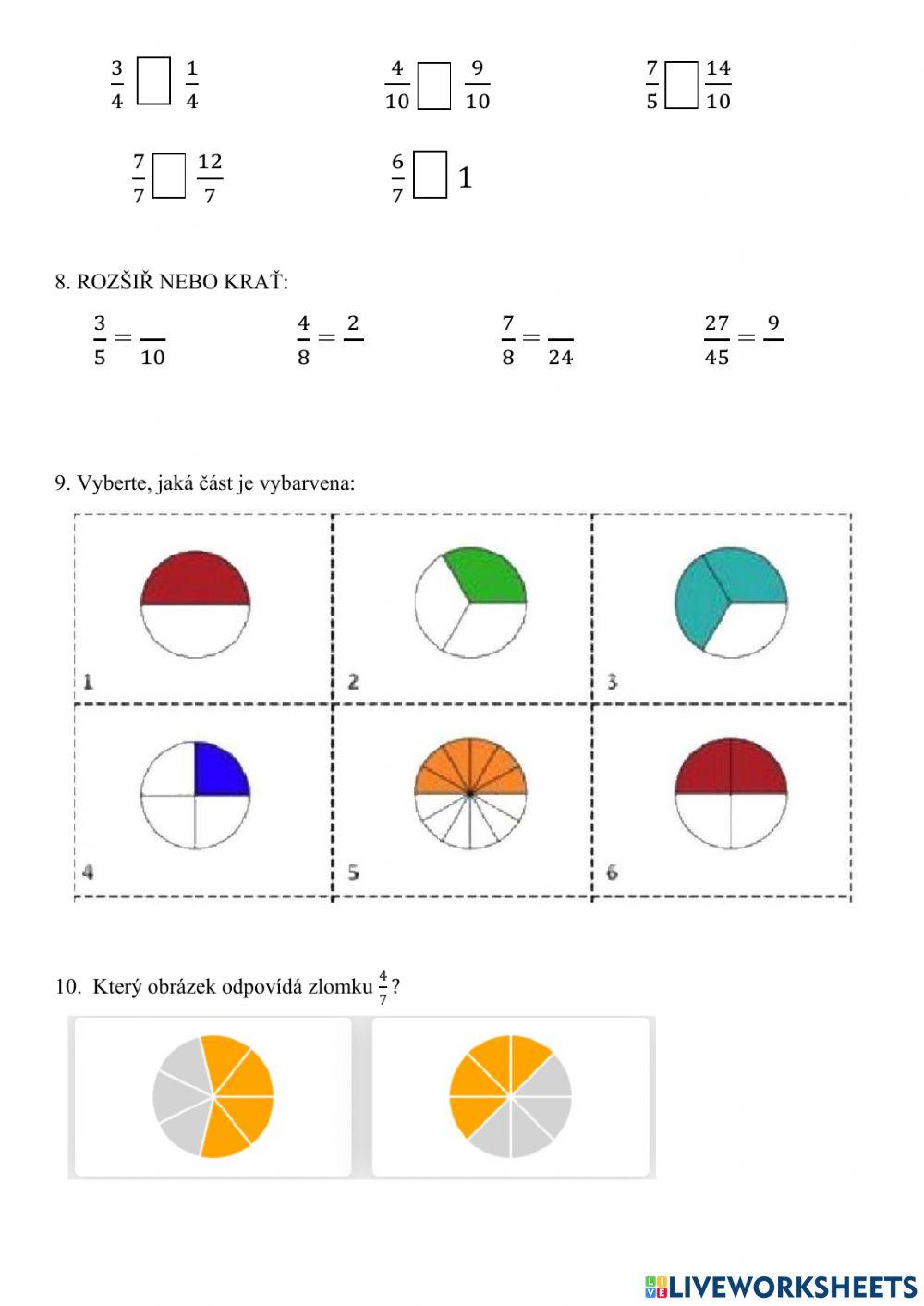 Písemka - zlomky 6.ročník