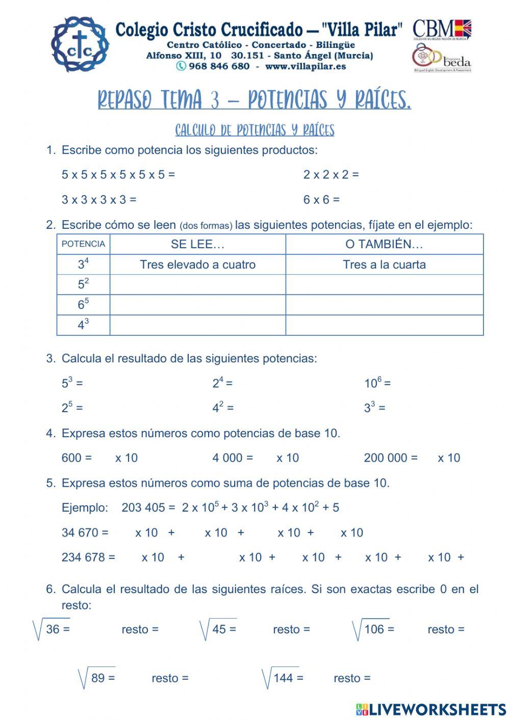 Tema 3. potencias y raíces