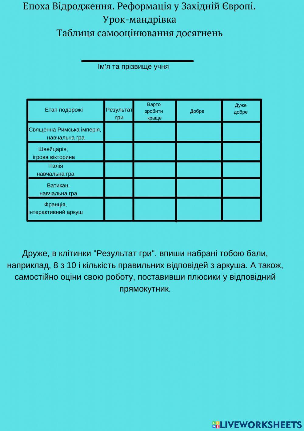Аркуш interactive worksheet | Live Worksheets