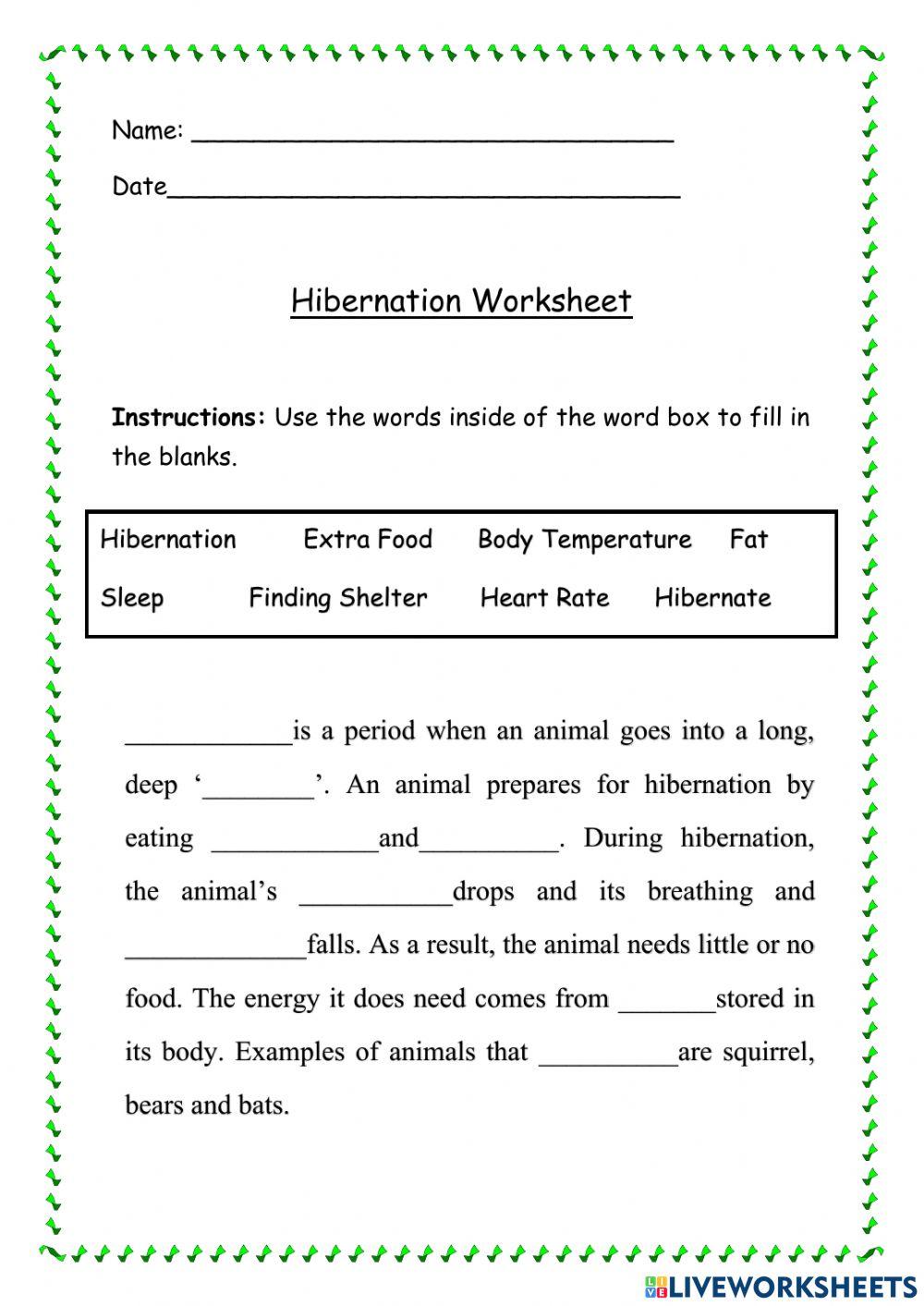 Hibernation Worksheet 1