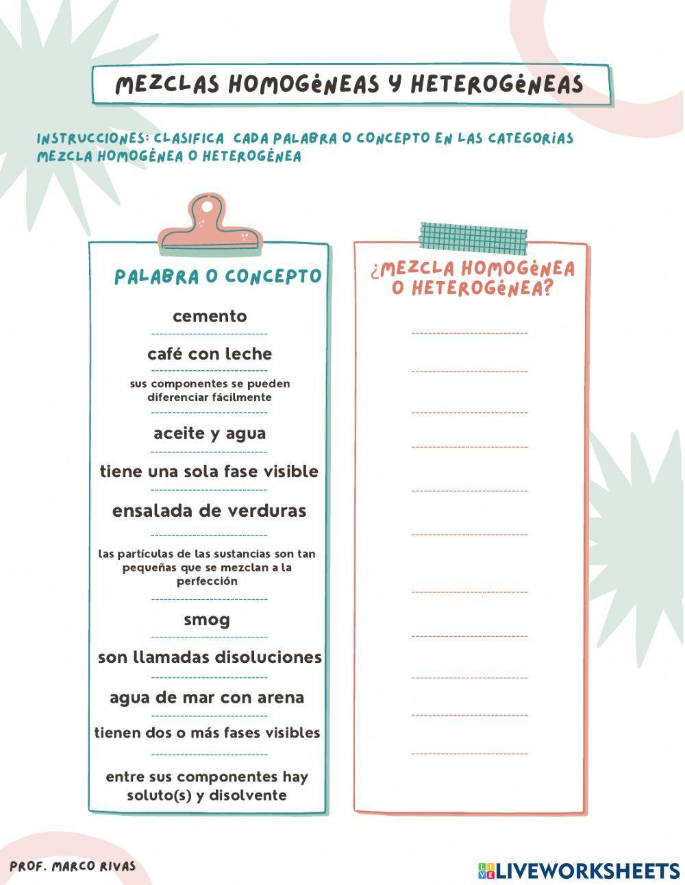 Mezclas homogéneas y heterogéneas Mezclas homogéneas y heterogéneas