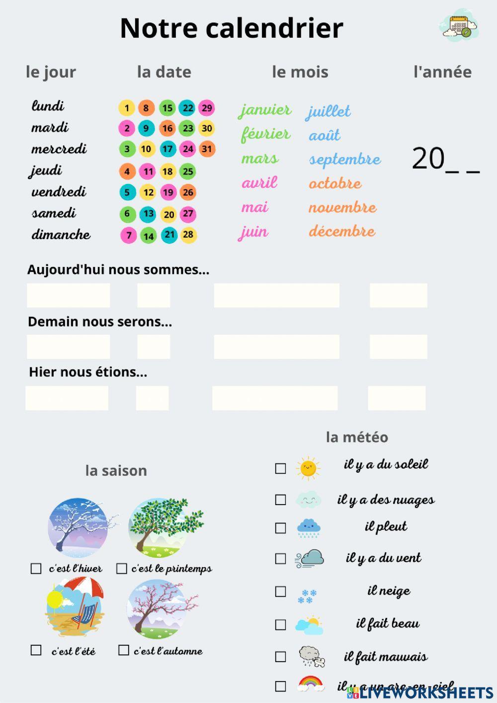 2204946 les jours, mois, saisons, météo