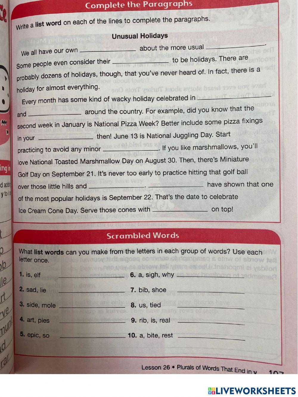 Spelling Workout Pg. 107