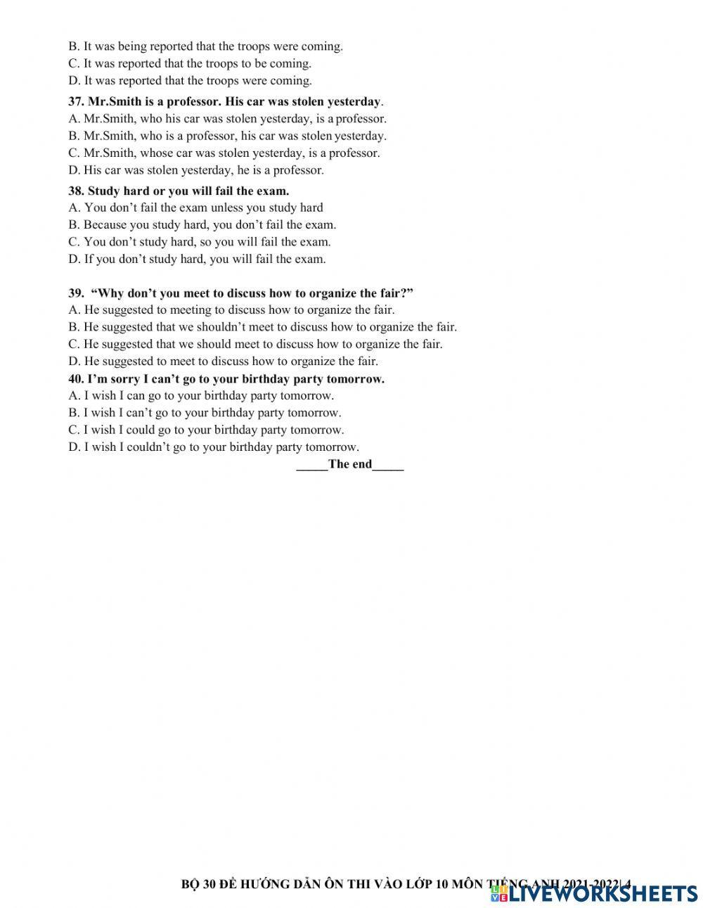 ÔN THI VÀO 10 - ĐỀ 1