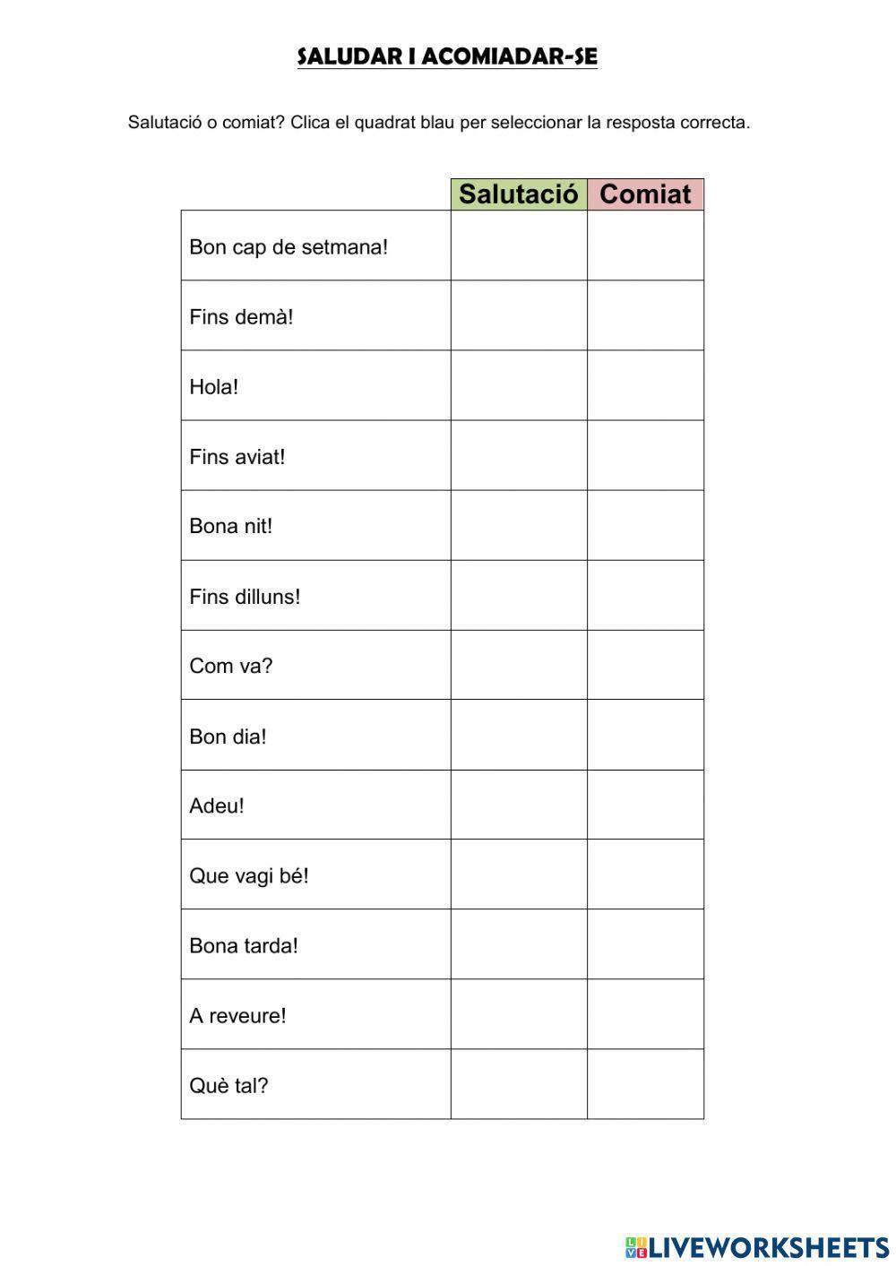 Salutacions i comiats