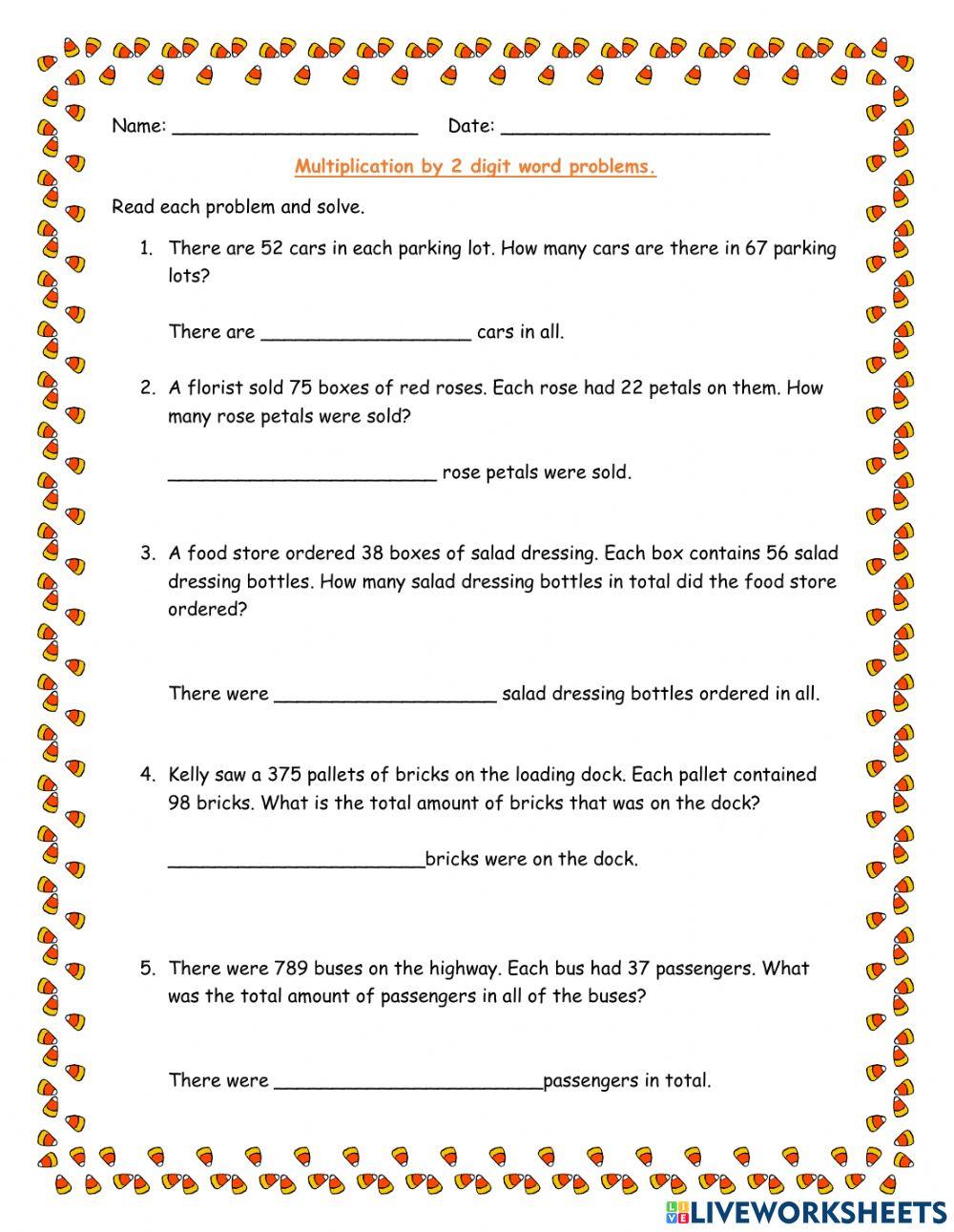 Multiplication By 2 Digit Word Problems