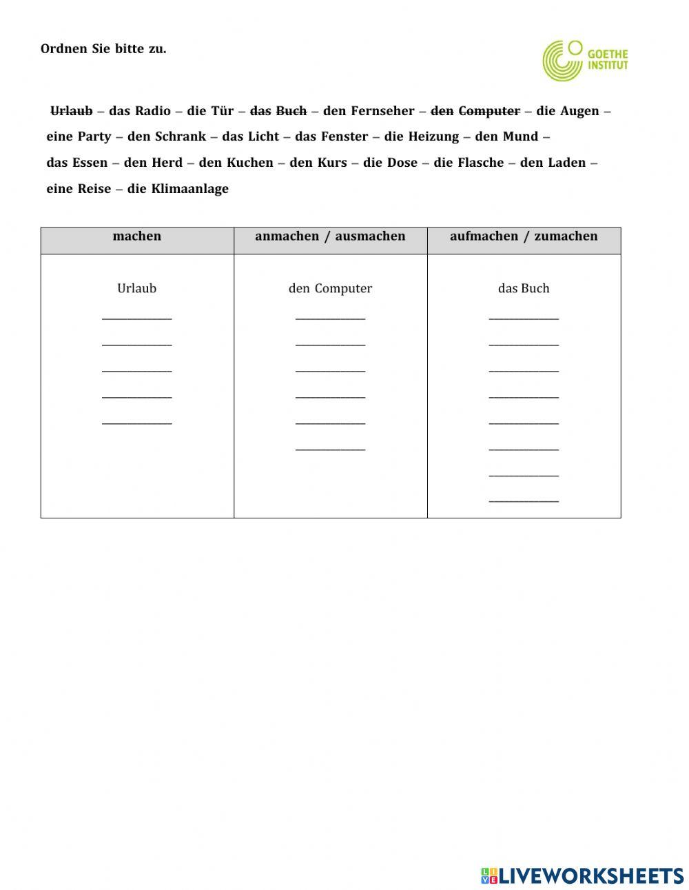 Machen, aufmachen. anmachen