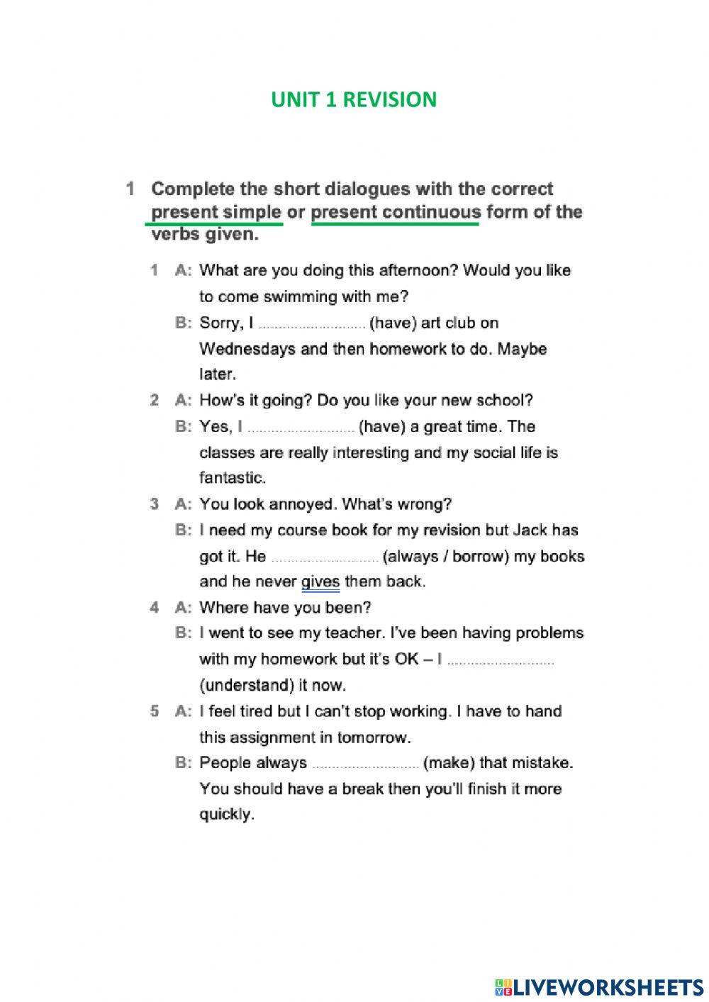 Present simple and continuous