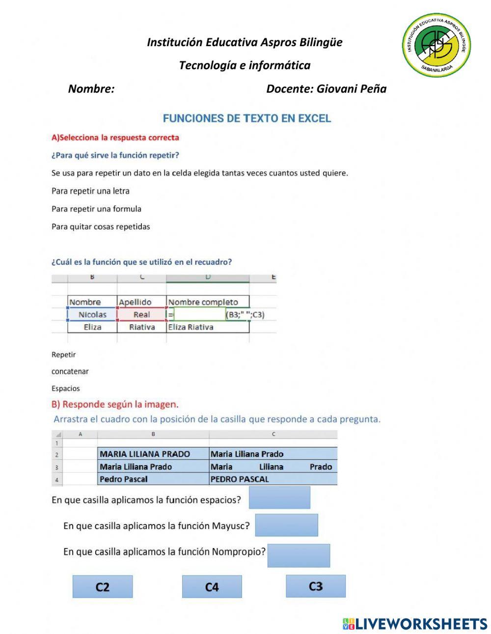 Funciones de texto en excel