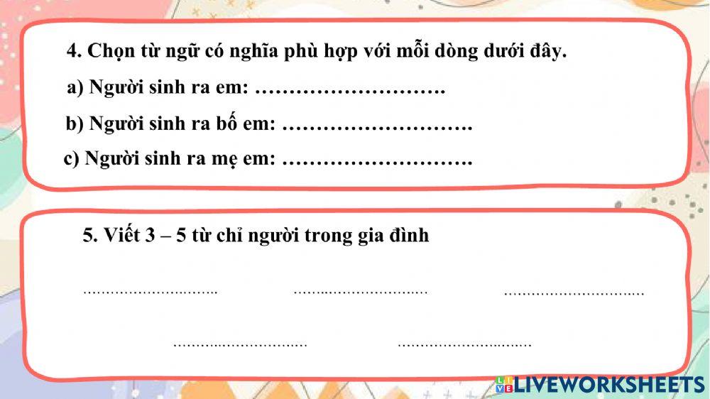 Tuần 5: Từ chỉ đặc điểm-MRVT: Gia đình