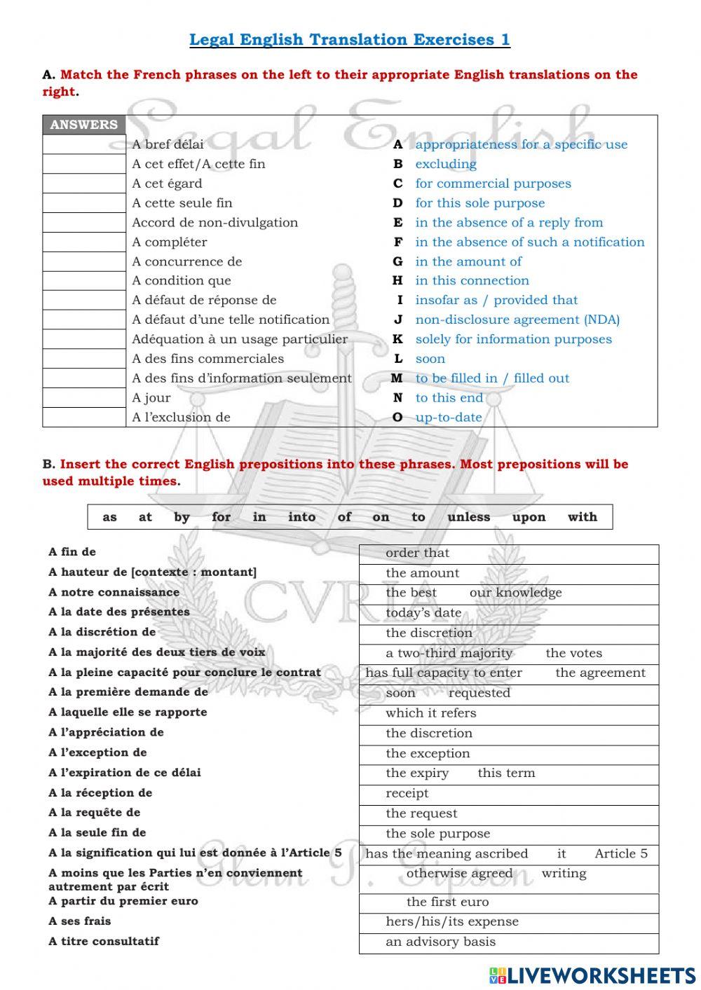 Legal English Translation Exercises 1 Condensed