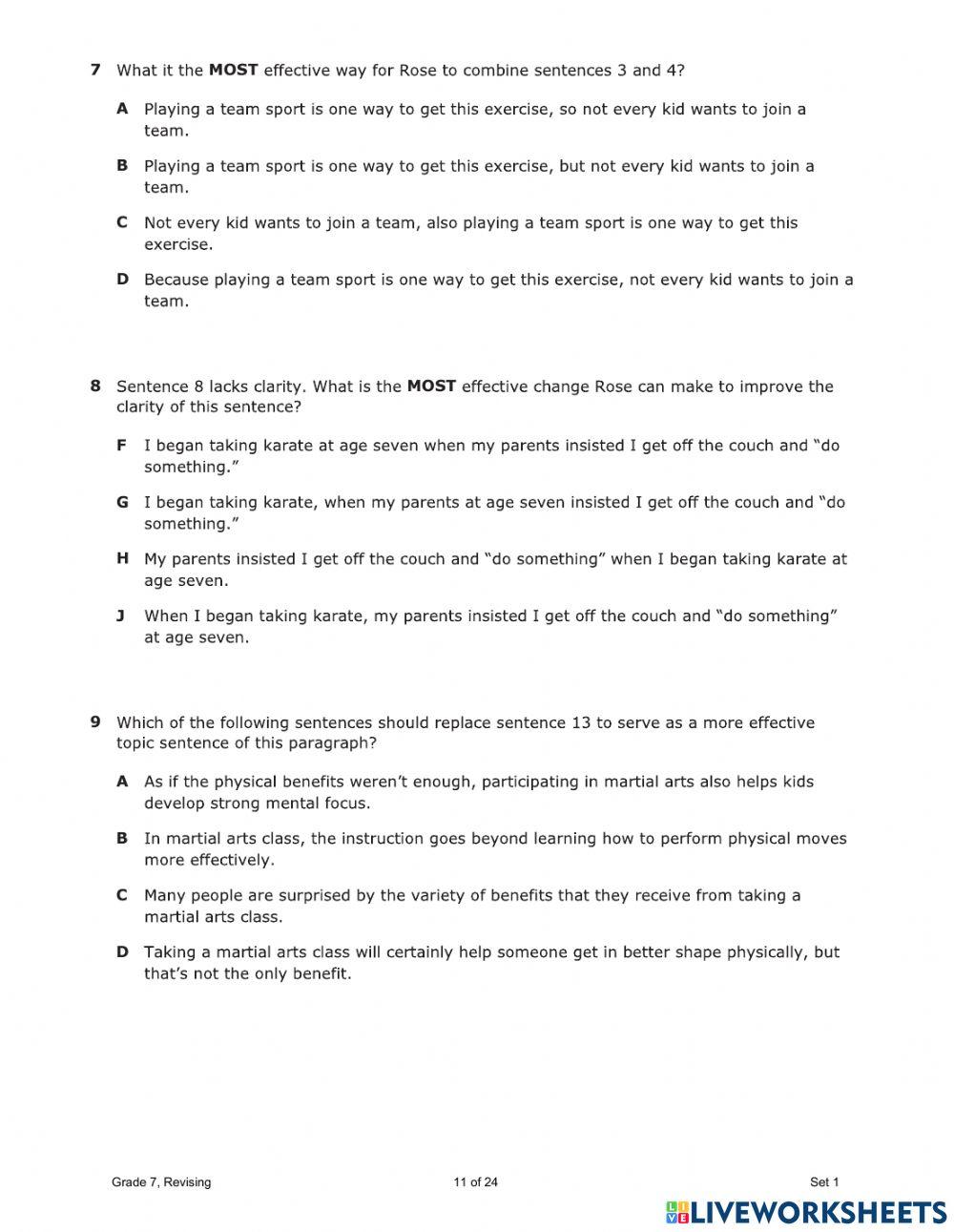 Revision Worksheet - Grade 9