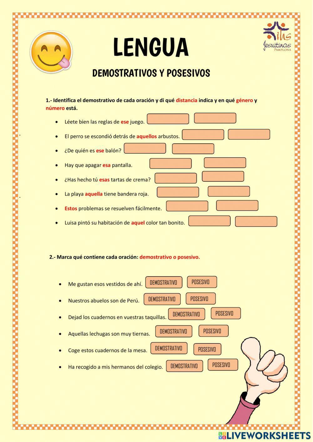 Determinantes demostrativos y posesivos