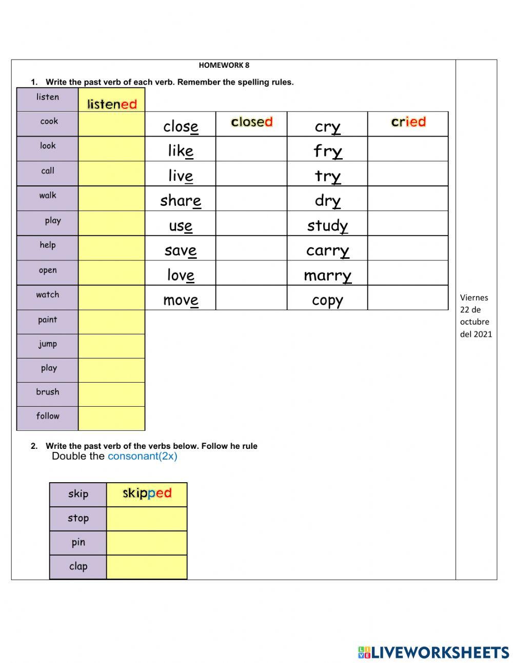 WEEK 8 PARTIAL 1 7TH  PAST SIMPLE