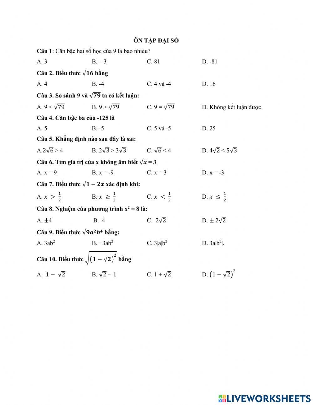 Ôn tập đại số 9