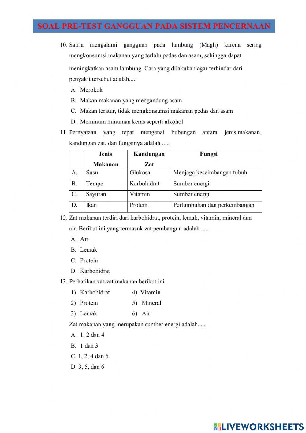 Soal pretest gangguan pencernaan