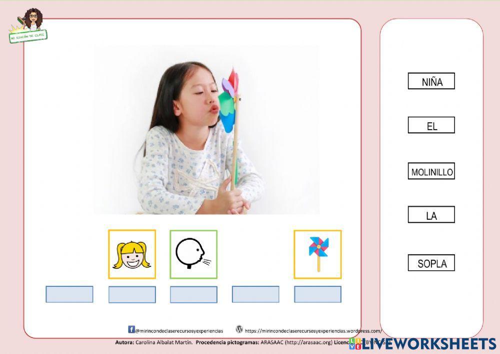 Frase: La niña sopla el molinillo