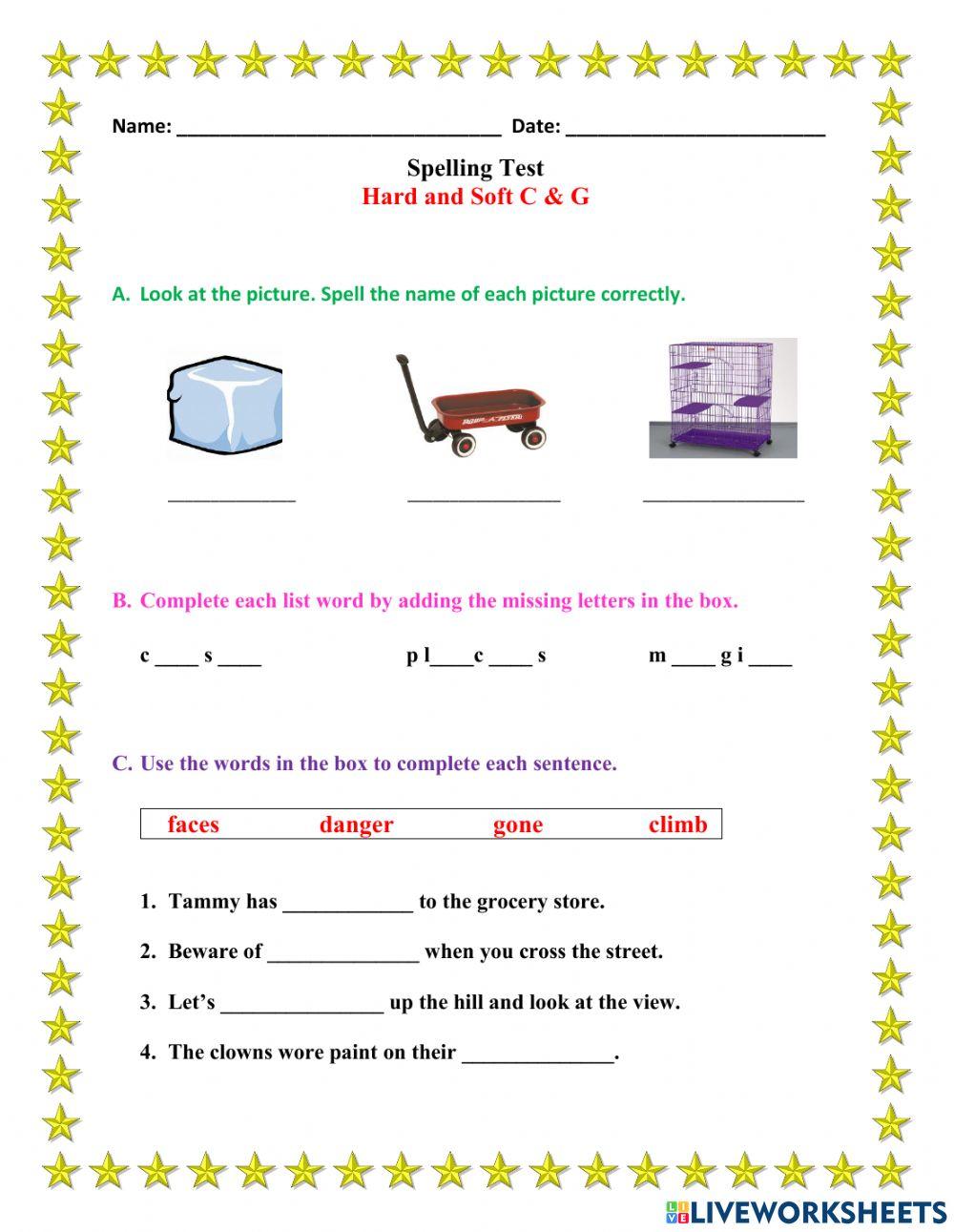 Hard & Soft C & G Spelling Test