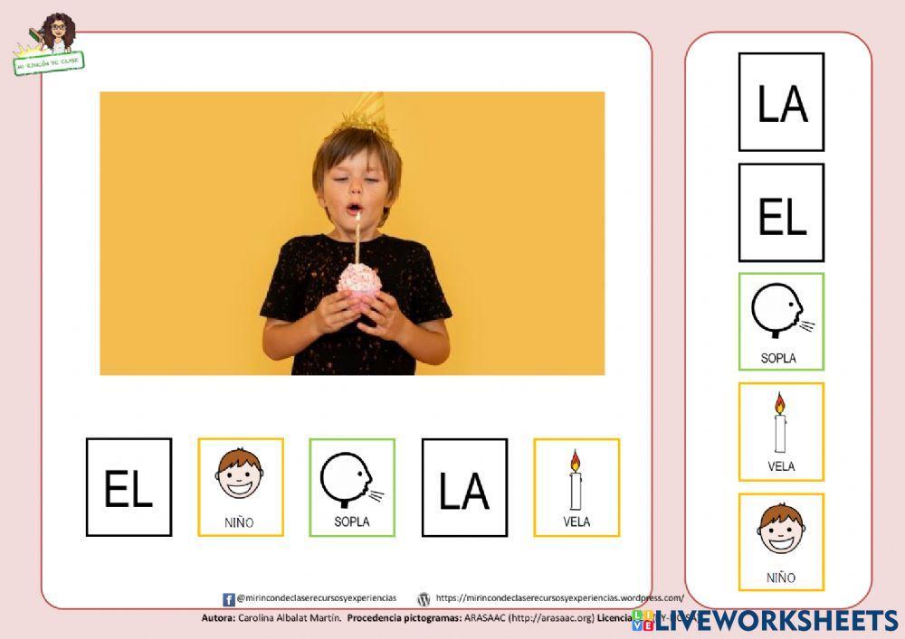 Frase: El niño sopla la vela