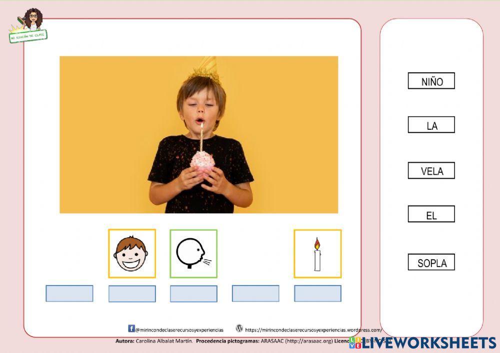 Frase: El niño sopla la vela